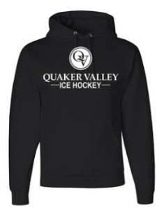 QUAKER VALLEY ICE HOCKEY YOUTH & ADULT HOODED SWEATSHIRT - BLACK OR OXFORD GRAY