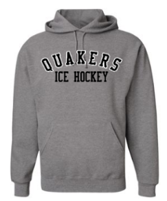 QUAKER VALLEY ICE HOCKEY YOUTH & ADULT HOODED SWEATSHIRT - BLACK OR OXFORD GRAY