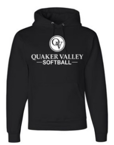 QUAKER VALLEY SOFTBALL YOUTH & ADULT HOODED SWEATSHIRT - BLACK OR OXFORD GRAY