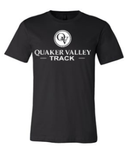 QUAKER VALLEY TRACK TODDLER, YOUTH & ADULT SHORT SLEEVE T-SHIRT - BLACK OR ATHLETIC GRAY