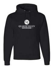 Load image into Gallery viewer, QUAKER VALLEY MARCHING BAND YOUTH &amp; ADULT HOODED BLACK SWEATSHIRT - PRIDE OF QV OR QV MARCHING BAND DESIGN