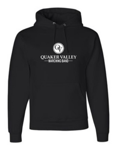 QUAKER VALLEY MARCHING BAND YOUTH & ADULT HOODED BLACK SWEATSHIRT - PRIDE OF QV OR QV MARCHING BAND DESIGN