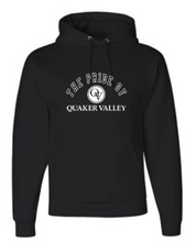 Load image into Gallery viewer, QUAKER VALLEY MARCHING BAND YOUTH &amp; ADULT HOODED BLACK SWEATSHIRT - PRIDE OF QV OR QV MARCHING BAND DESIGN