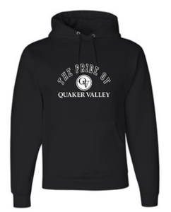 QUAKER VALLEY MARCHING BAND YOUTH & ADULT HOODED BLACK SWEATSHIRT - PRIDE OF QV OR QV MARCHING BAND DESIGN