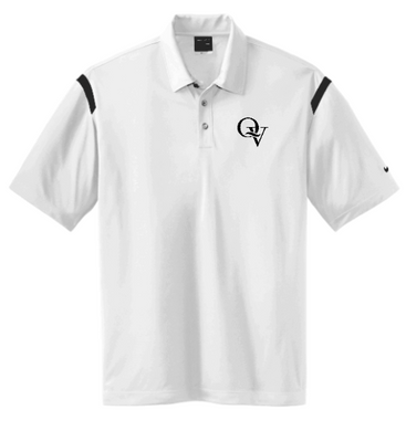 QUAKER VALLEY MEN'S EMBROIDERED NIKE DRY FIT SHOULDER STRIPE POLO - WHITE