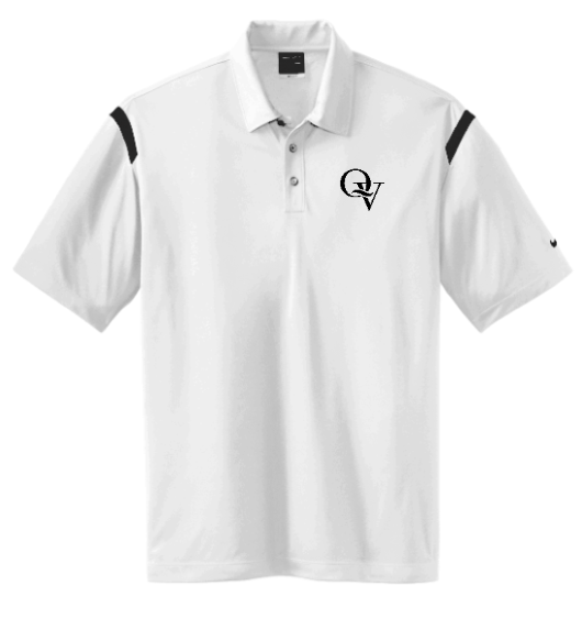 QUAKER VALLEY MEN'S EMBROIDERED NIKE DRY FIT SHOULDER STRIPE POLO - WHITE
