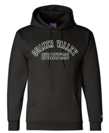 QUAKER VALLEY CHAMPION BRAND YOUTH & ADULT HOODED SWEATSHIRT - BLACK OR GRAY