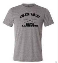 Load image into Gallery viewer, QUAKER VALLEY BOYS LACROSSE TODDLER, YOUTH &amp; ADULT SHORT SLEEVE T-SHIRT - CROSS STICK OR TEXT DESIGN