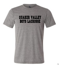 Load image into Gallery viewer, QUAKER VALLEY BOYS LACROSSE TODDLER, YOUTH &amp; ADULT SHORT SLEEVE T-SHIRT - CROSS STICK OR TEXT DESIGN