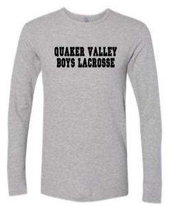 QUAKER VALLEY BOYS LACROSSE YOUTH & ADULT LONG SLEEVE TEE - CROSS STICK OR TEXT DESIGN