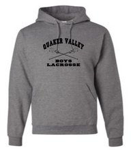 Load image into Gallery viewer, QUAKER VALLEY BOYS LACROSSE YOUTH &amp; ADULT HOODED SWEATSHIRT -  CROSS STICK OR TEXT DESIGN
