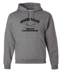 QUAKER VALLEY BOYS LACROSSE YOUTH & ADULT HOODED SWEATSHIRT -  CROSS STICK OR TEXT DESIGN