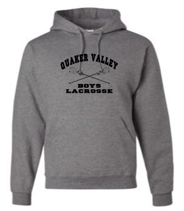 QUAKER VALLEY BOYS LACROSSE YOUTH & ADULT HOODED SWEATSHIRT -  CROSS STICK OR TEXT DESIGN
