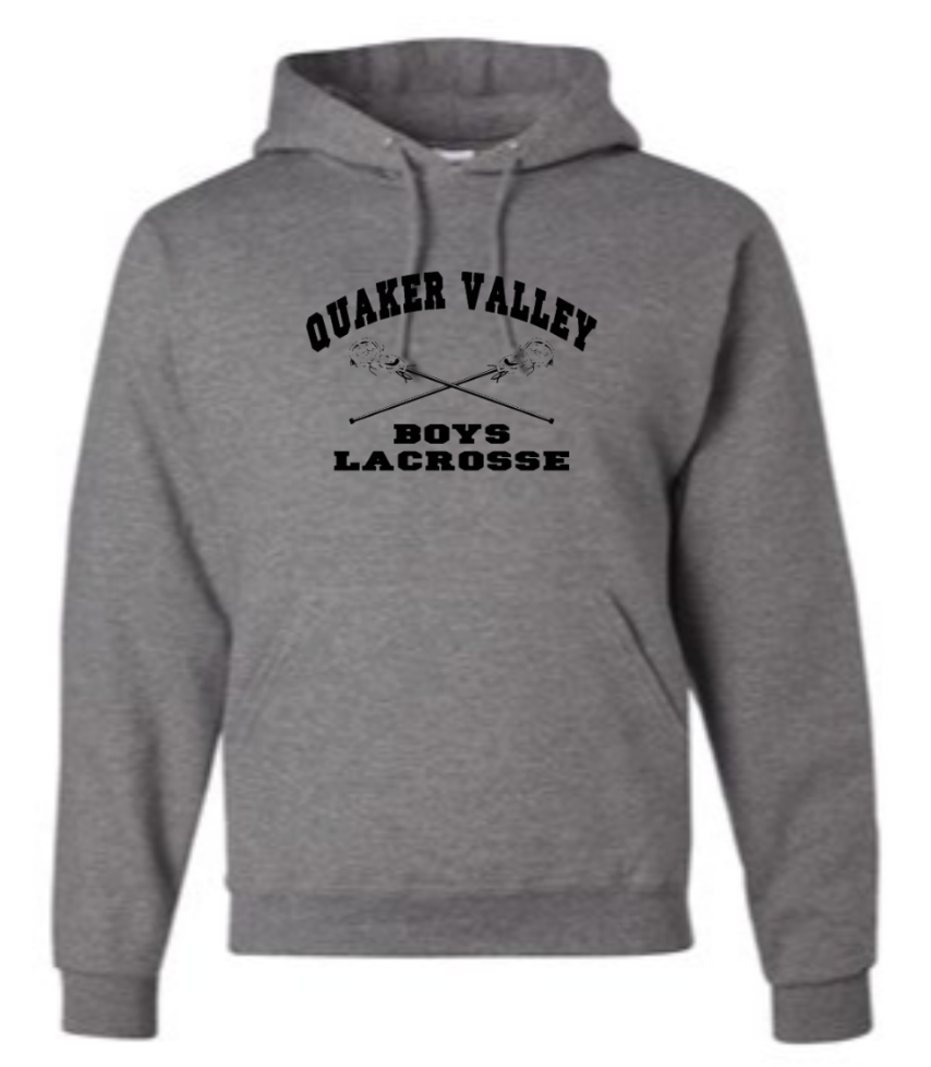QUAKER VALLEY BOYS LACROSSE YOUTH & ADULT HOODED SWEATSHIRT -  CROSS STICK OR TEXT DESIGN