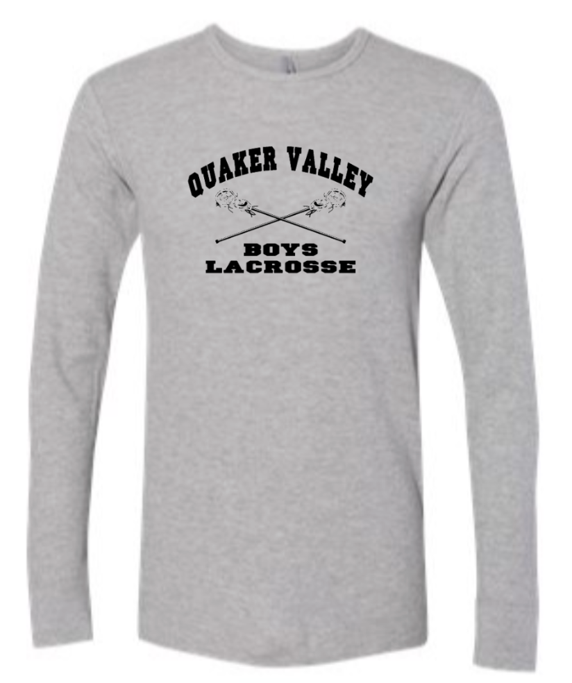 QUAKER VALLEY BOYS LACROSSE YOUTH & ADULT LONG SLEEVE TEE - CROSS STICK OR TEXT DESIGN
