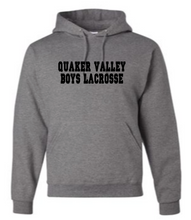 Load image into Gallery viewer, QUAKER VALLEY BOYS LACROSSE YOUTH &amp; ADULT HOODED SWEATSHIRT -  CROSS STICK OR TEXT DESIGN