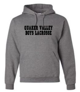 QUAKER VALLEY BOYS LACROSSE YOUTH & ADULT HOODED SWEATSHIRT -  CROSS STICK OR TEXT DESIGN