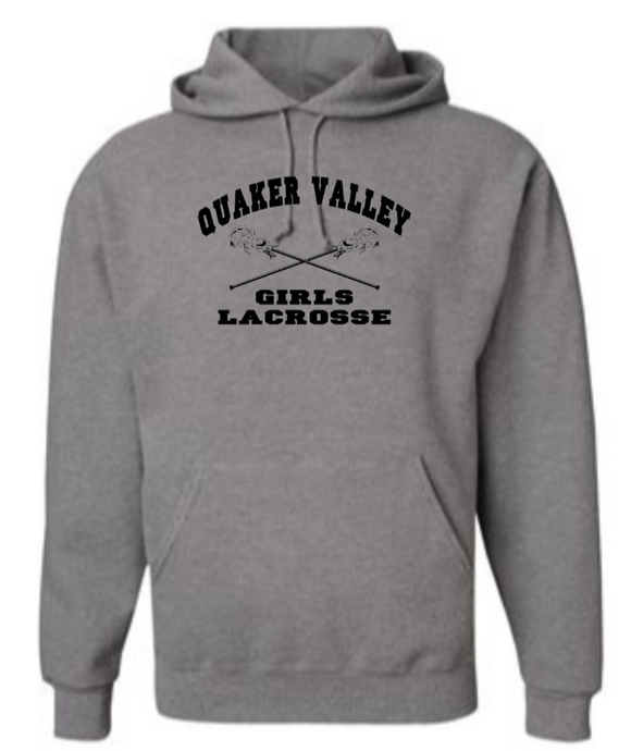 QUAKER VALLEY GIRLS LACROSSE YOUTH & ADULT HOODED SWEATSHIRT -  CROSS STICK DESIGN