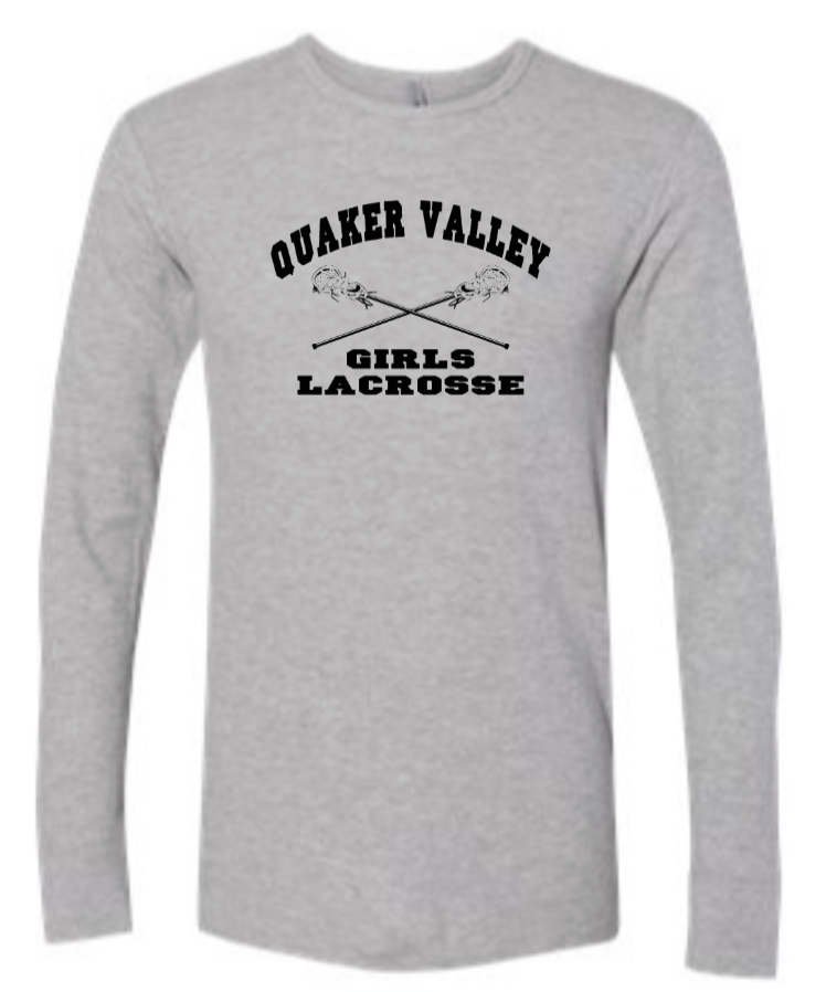 QUAKER VALLEY GIRLS LACROSSE YOUTH & ADULT LONG SLEEVE TEE - CROSS STICK DESIGN