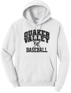 QUAKER VALLEY BASEBALL YOUTH & ADULT HOODED SWEATSHIRT - ATHLETIC HEATHER OR WHITE