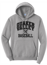 Load image into Gallery viewer, 2023 FUNDRAISER - QUAKER VALLEY BASEBALL YOUTH &amp; ADULT HOODED SWEATSHIRT - ATHLETIC HEATHER OR WHITE