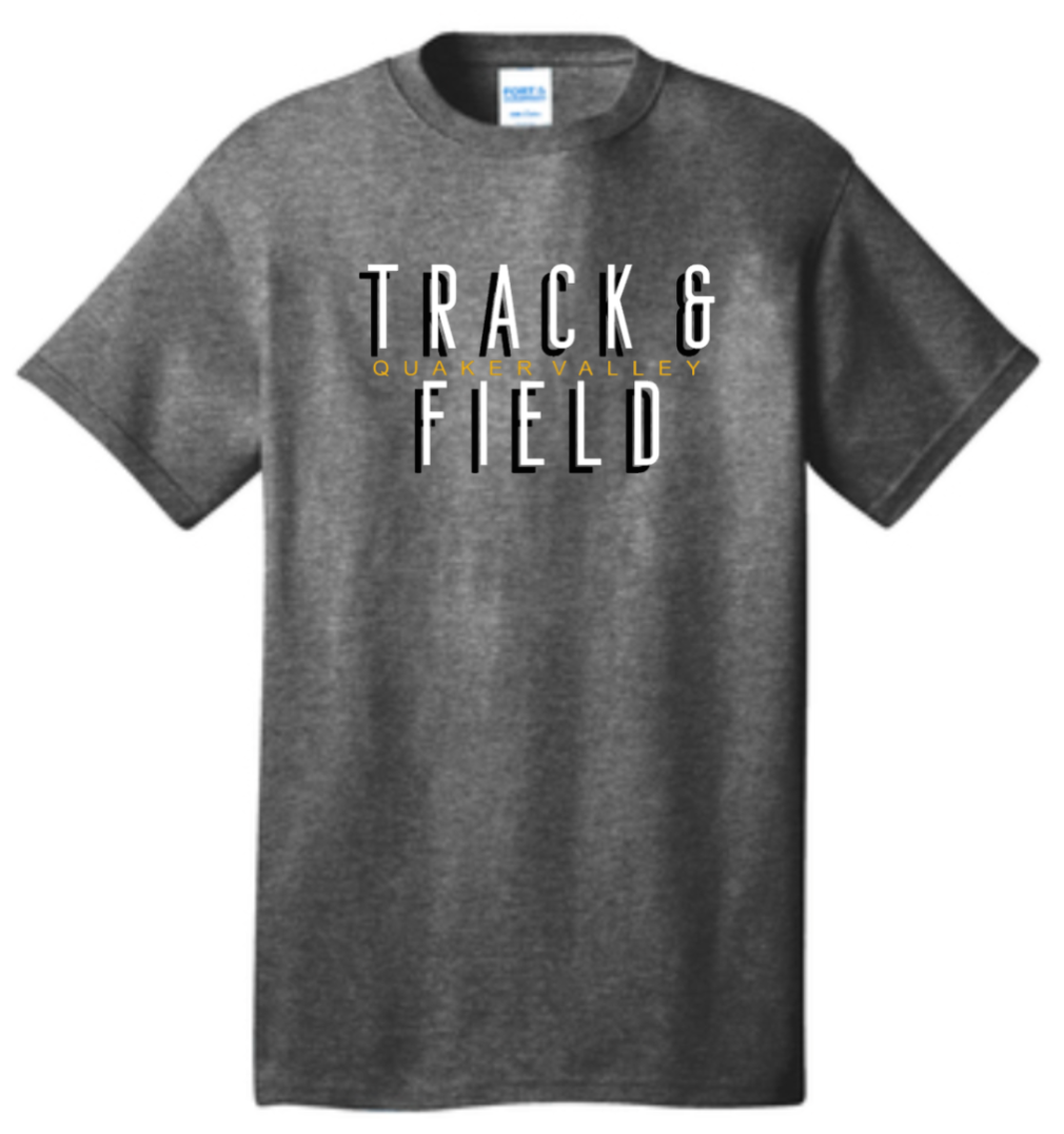 2023 FUNDRAISER - QUAKER VALLEY TRACK & FIELD SHORT SLEEVE T-SHIRT - DARK HEATHER GREY